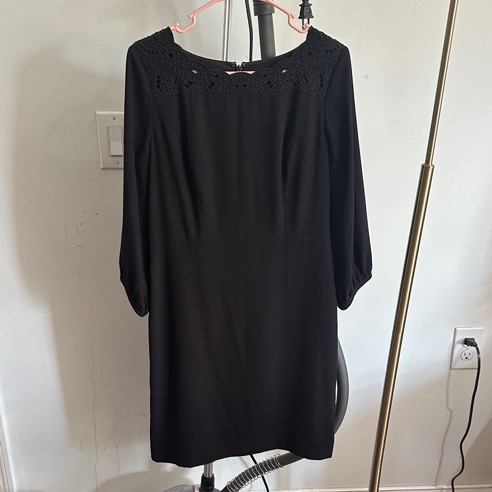 Talbots Black Long Sleeve Dress with Lace Detail